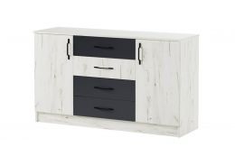 БЕАТРИС К1400 Комод 2дв.4ящ. (ш1406*г439*в824мм), дуб крафт белый/дуб крафт белый-антрацит