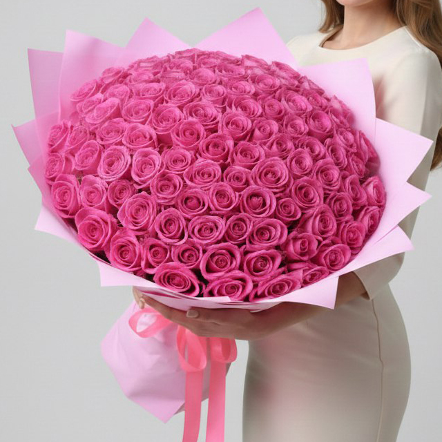 101 розовая роза (Высота букета: 50см)