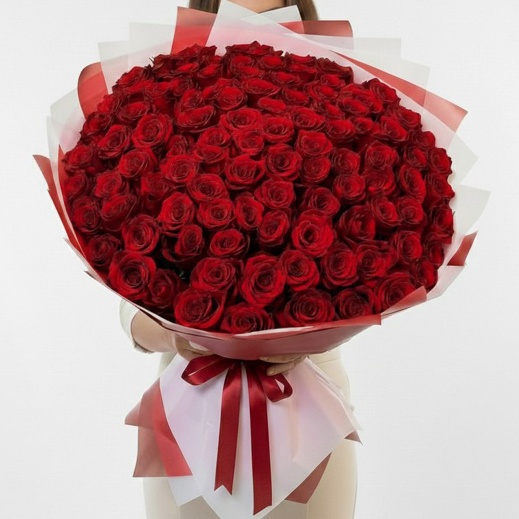 101 красная роза Эксплорер (Высота букета: 60см)