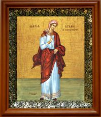 Икона Агафия Панормская в киоте с басмой Виноградная Лоза (UV-печать)(30022)