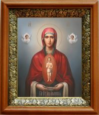 Албазинская икона Божьей Матери в киоте с басмой Виноградная Лоза (UV-печать)(33004)