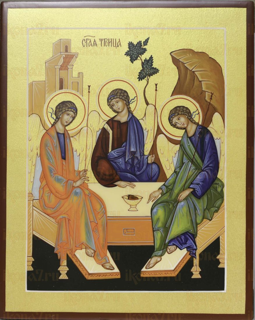 Троица 17х21 см (рукописная икона с золочением)(Вариант 2)