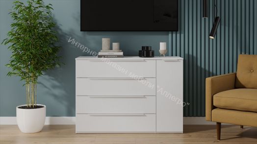 Комод комбинированный «Порто» - ТД-393.04.02 Белый Жемчуг, Белый софт
