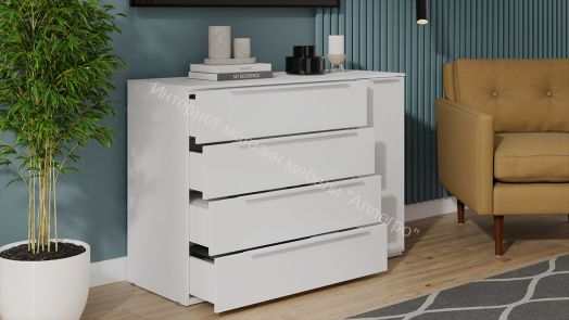 Комод комбинированный «Порто» - ТД-393.04.02 Белый Жемчуг, Белый софт