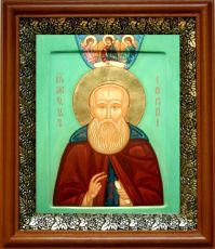 Икона Александр Свирский в киоте с басмой Виноградная Лоза (UV-печать)(30037)