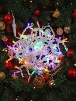 Гирлянда 120 ламп, 3х0.6 м, 1 режим, Бахрома, свет мультиколор, белая, на улице, сетевая, LED