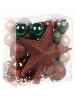 Елочный шар 51 шт, шампань, кофе, зеленый, пластик, верхушка звезда, SYQB- 0124199