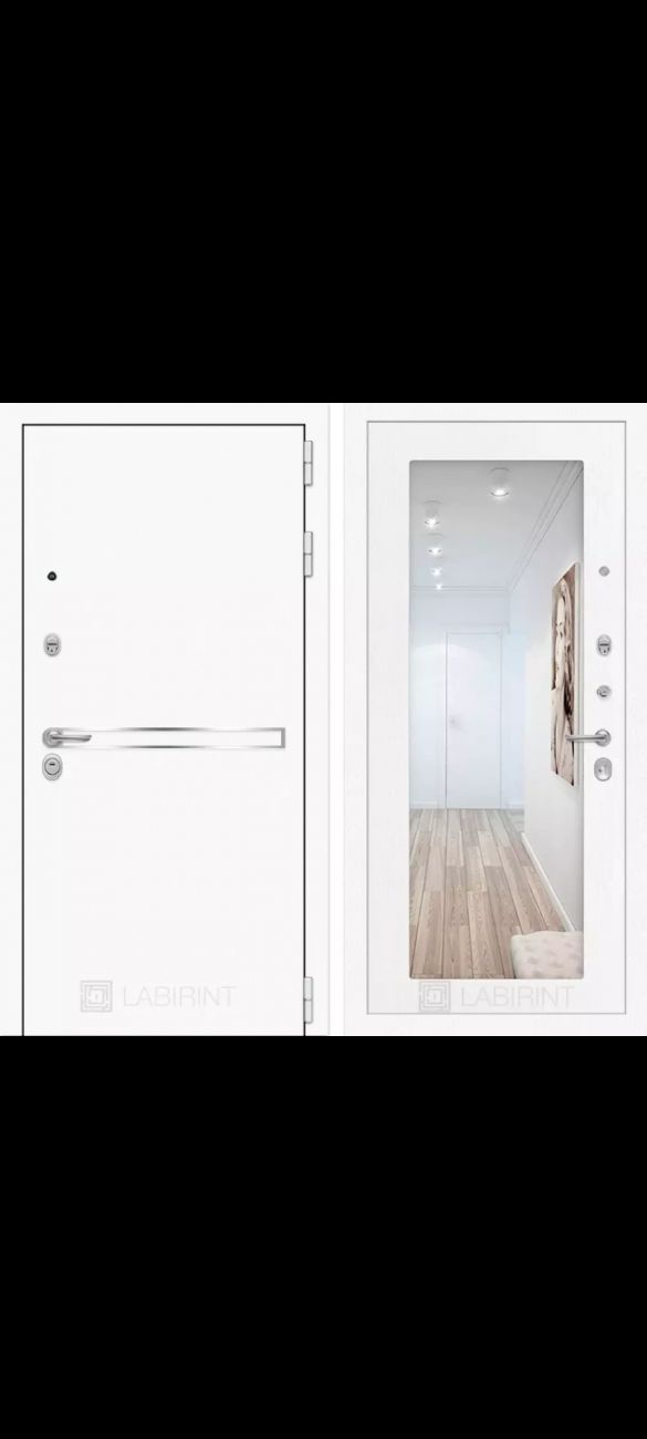 Входная дверь Лайн Вайт с Зеркалом 18 - Белое дерево