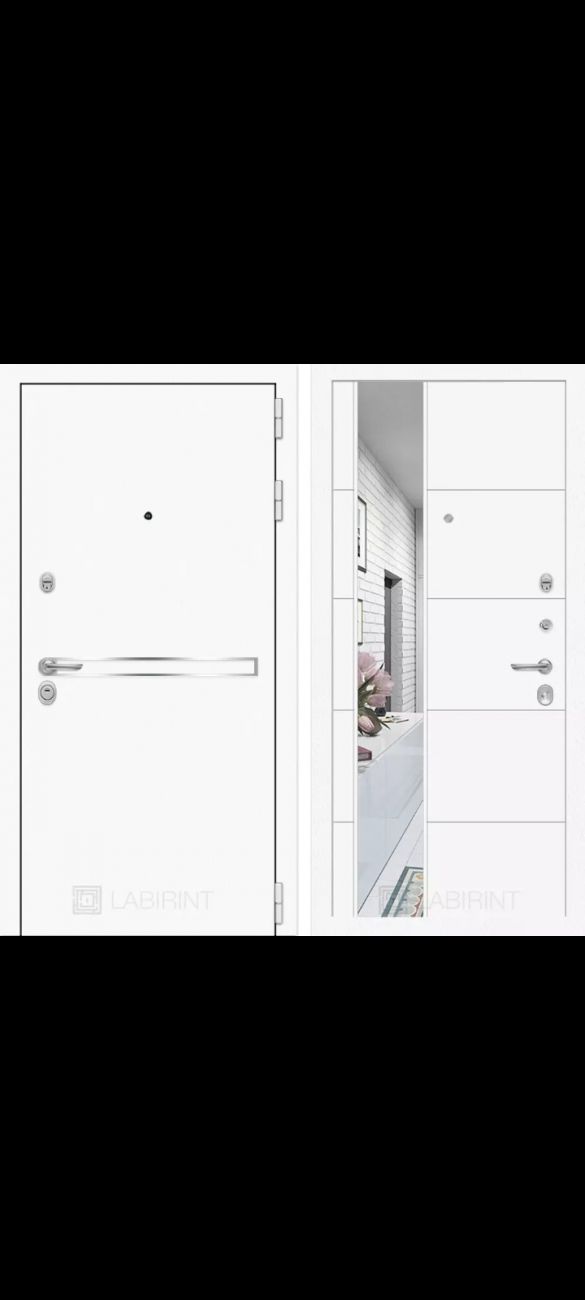 Входная дверь Лайн Вайт с Зеркалом 19 - Белый софт