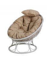 Кресло искусственный ротанг, Папасан Home мини, 81х68х77 см, белое, подушка беж. рогожка, 12870101