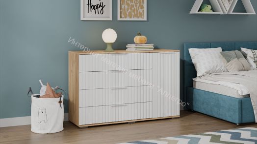 Комод комбинированный «Хилтон» - 402.012.000 Дуб Крафт золотой, Белый матовый