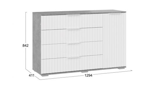 Комод комбинированный «Хилтон» - 402.012.000 Ателье светлый, Белый матовый