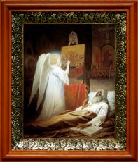 Икона Алипий Печерский в киоте с басмой Виноградная Лоза (UV-печать)(33010)