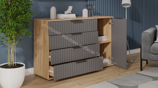 Комод комбинированный «Хилтон» - 402.012.000 Дуб Крафт золотой, Графит матовый