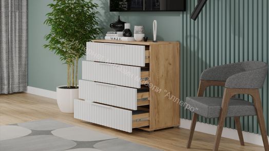 Комод «Хилтон» - 402.010.000 Дуб Крафт золотой, Белый матовый