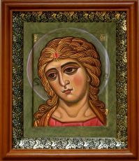 Икона Ангел Златые власы в киоте с басмой Виноградная Лоза (UV-печать)(30067)