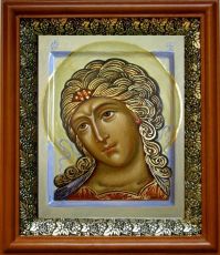 Икона Ангел Златые власы в киоте с басмой Виноградная Лоза (UV-печать)(30070)