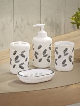 Набор для ванной 4 предмета, Перья, пластик, стакан, подставка для зубных щеток, дозатор для мыла, мыльница, A350052