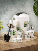 Набор для ванной 6 предметов, Цветы в квадратах, пластик, стакан, подставка для зубных щеток, дозатор для мыла, A350063