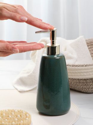Дозатор для жидкого мыла, керамика, 8.5х8.5х21 см, 530 мл, малахит глянцевый, Y4-9874