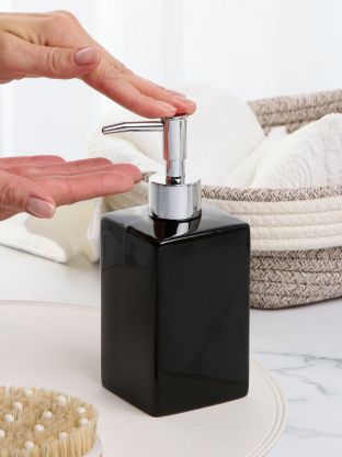 Дозатор для жидкого мыла, керамика, 7х7х18 см, квадратный, черный глянец, Y4-9861