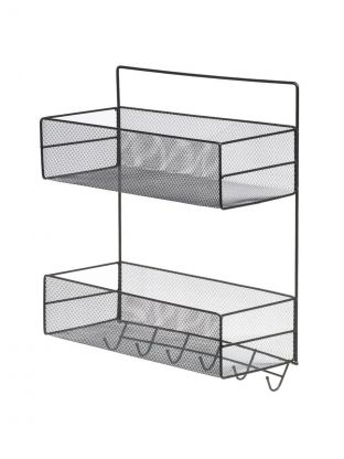 Полка подвесная металл, настенная, 2 яруса, прямая, 36х15х44.5 см, черная, A340124