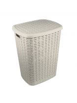 Корзина для белья, 50 л, 43х35х53 см, прямоугольная, пластик, бежевая, с крышкой, Verde, Roso, 36920