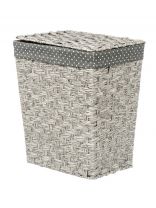 Корзина для белья, 34х24х40 см, прямоугольная, плетеная, полимер, полиэстер, серая, с крышкой, Y4-7635
