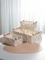 Корзина 3 шт, прямоугольная, плетеная, хлопок, металл, белая, с деревянными ручками, 34х24х10 см, 2 шт 15х20х9 см, Y4-9682