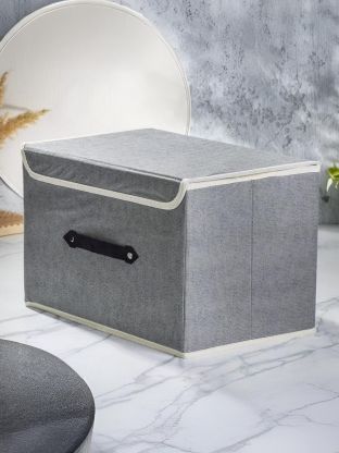 Кофр для хранения, 1 секция, с крышкой, складной, 36х24х24 см, спанбонд, с ручкой, серый, Y6-10751
