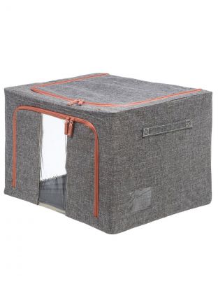 Кофр для хранения, 1 секция, с крышкой, складной, 50х40х33 см, спанбонд, с молнией, с ручкой, серый, Y6-10758