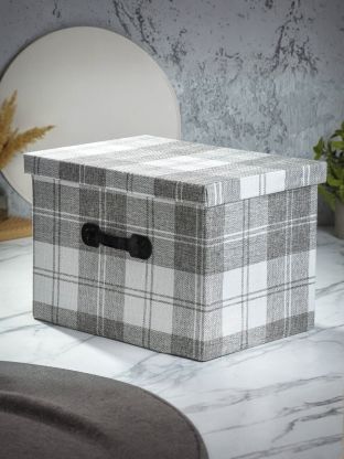 Кофр для хранения, 1 секция, с крышкой, складной, 38х27х27 см, нетканое полотно, с ручкой, с крышкой, светло-серый, Клетка, Y4-7838
