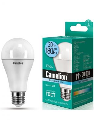 Лампа светодиодная E27, 20 Вт, 180 Вт, груша, 4500 К, нейтральный белый свет, Camelion, 13165