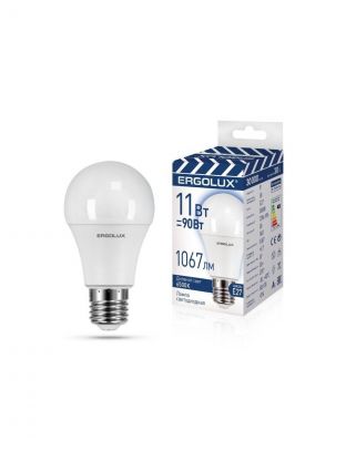 Лампа светодиодная E27, 11 Вт, 90 Вт, 180-240 В, груша, 6500 К, холодный белый свет, Ergolux
