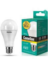 Лампа светодиодная E27, 20 Вт, 180 Вт, груша, 3000 К, теплый белый свет, Camelion, 13164