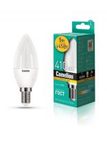 Лампа светодиодная E14, 5 Вт, 45 Вт, 220 В, свеча, 3000 К, теплый белый свет, Camelion, 12031