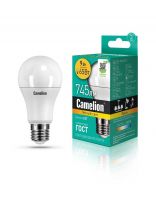 Лампа светодиодная E27, 9 Вт, 65 Вт, 220 В, груша, 3000 К, теплый белый свет, Camelion, 12043