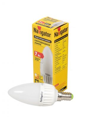 Лампа светодиодная E14, 7 Вт, 60 Вт, 220 В, свеча, 2700 К, теплый белый свет, Navigator, 94491