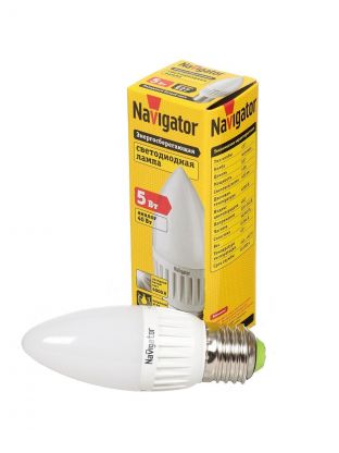 Лампа светодиодная E27, 5 Вт, 40 Вт, 220 В, свеча, 4000 К, нейтральный белый свет, Navigator, 94483
