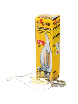 Лампа светодиодная E14, 6 Вт, 60 Вт, 220 В, свеча на ветру, 4000 К, нейтральный белый свет, Navigator, 61357