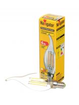 Лампа светодиодная E14, 6 Вт, 60 Вт, 220 В, свеча на ветру, 2700 К, теплый белый свет, Navigator, 61355