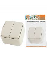 Выключатель открытой установки, двухклавишный, без заземления, 10 А, IP20, слоновая кость, TDM Electric, Дача, SQ1824-0015