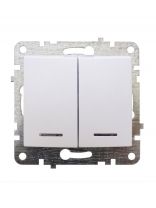 Механизм выключателя скрытой установки, двухклавишный, без заземления, подсветка, белый, Quel Lumina, 4105-0021-90102
