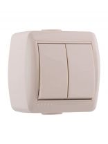 Выключатель открытой установки, двухклавишный, без заземления, керамика, кремовый, Lezard, Nata, 710-0300-101