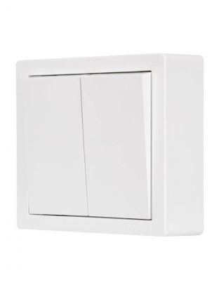 Выключатель открытой установки, двухклавишный, без заземления, 10 А, 220 В, пластик, IP20, белый, Lezard, Leto, 752-0200-101