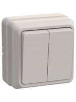 Выключатель открытой установки, двухклавишный, 10 А, 250 В, пластик, IP20, кремовый, IEK, ВС20-2-0-ОКм Октава, EVO20-K33-10-DC