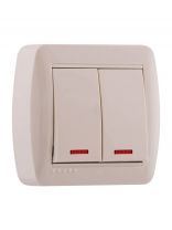 Выключатель открытой установки, двухклавишный, без заземления, пластик, подсветка, кремовый, Lezard, Demet, 711-0300-112