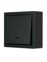 Выключатель открытой установки, одноклавишный, без заземления, 10 А, 220 В, пластик, подсветка, IP20, черный, Lezard, Leto, 752-4200-111