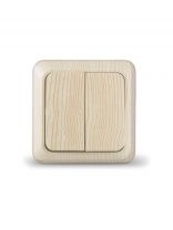 Выключатель открытой установки, двухклавишный, без заземления, 10 А, пластик, сосна, UNIVersal, Олимп, 5560834