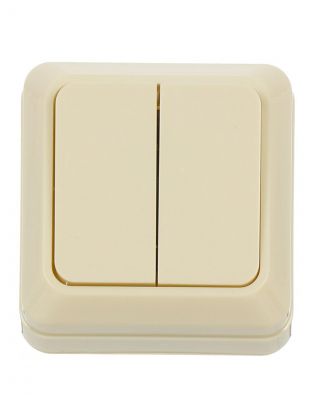 Выключатель открытой установки, двухклавишный, без заземления, 10 А, ABS пластик, слоновая кость, UNIVersal, Олимп, Б-О0023